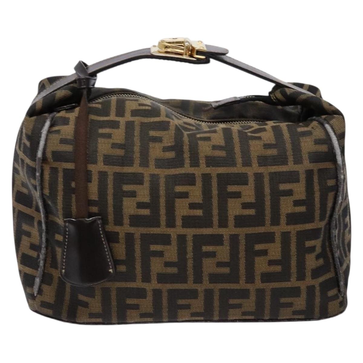 FENDI Zucca Canvas Vanity Pouch Black Brown Auth 139161