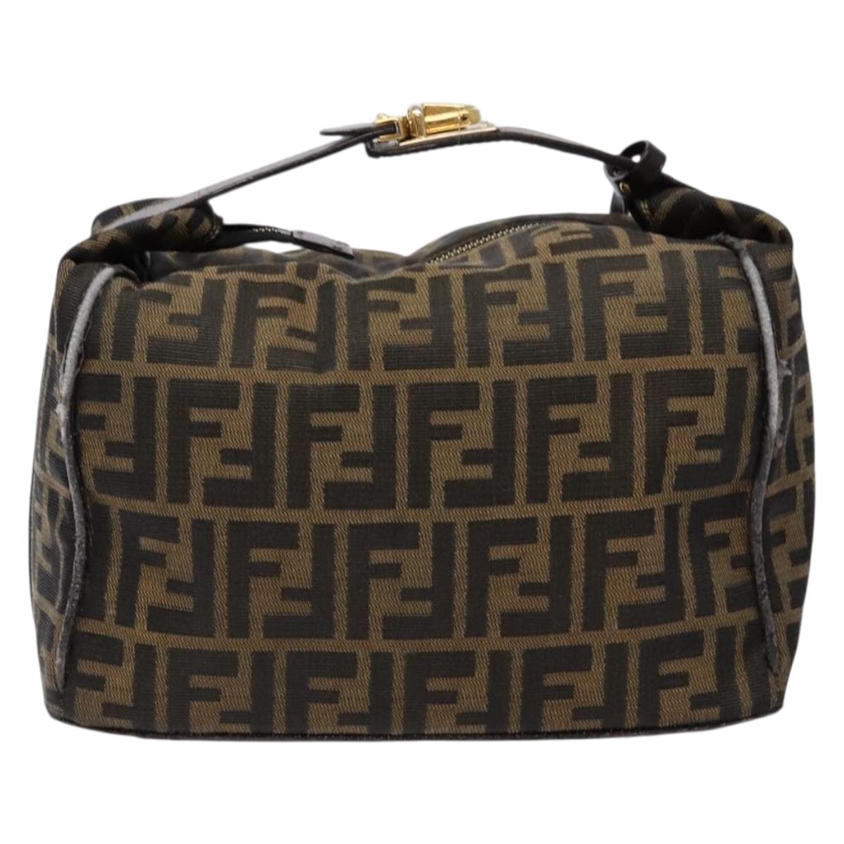 FENDI Zucca Canvas Vanity Pouch Black Brown Auth 139161