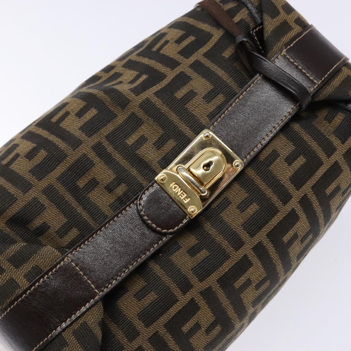 FENDI Zucca Canvas Vanity Pouch Black Brown Auth 139161