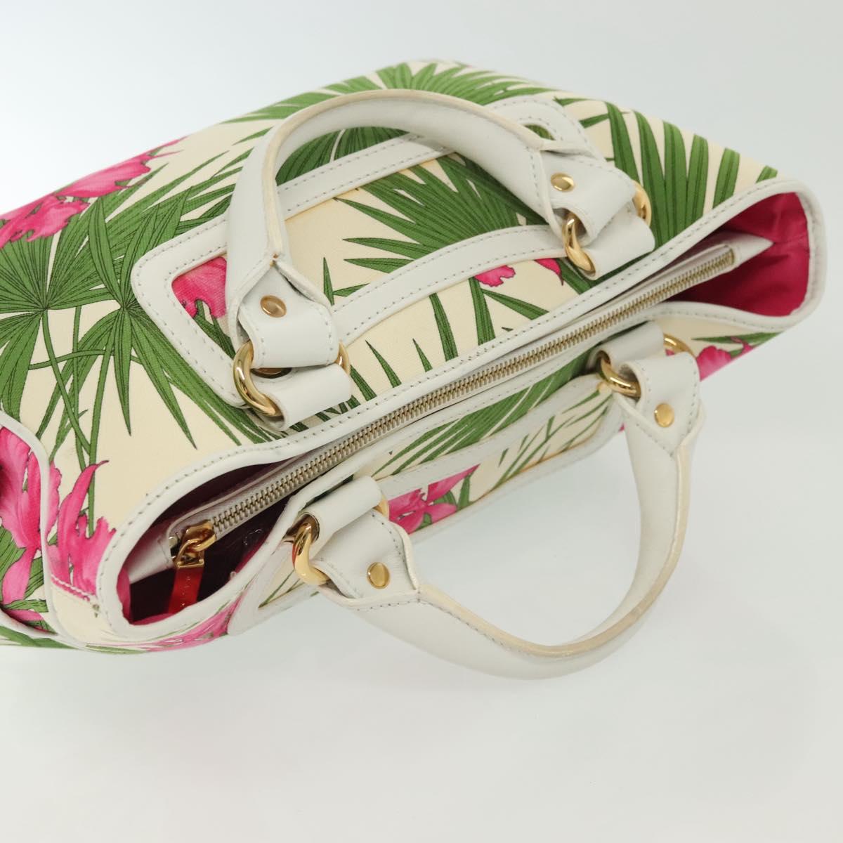 CELINE Hand Bag Canvas White Gold Auth 139166