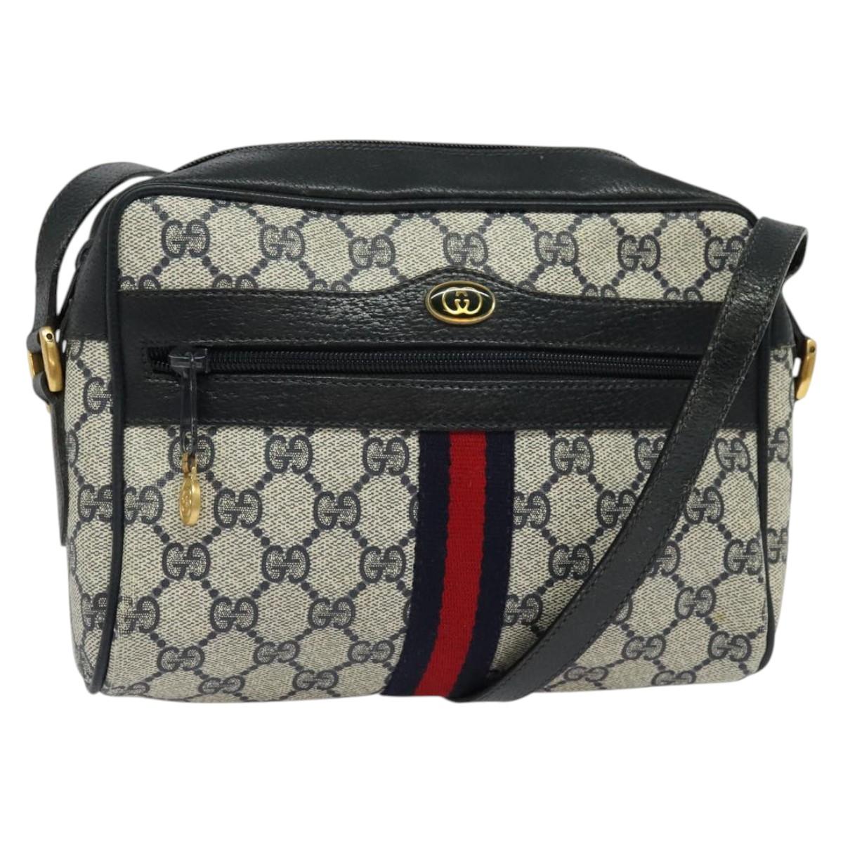 GUCCI GG Supreme Sherry Line Shoulder Bag PVC Navy Gold 32 02 004 Auth 139167