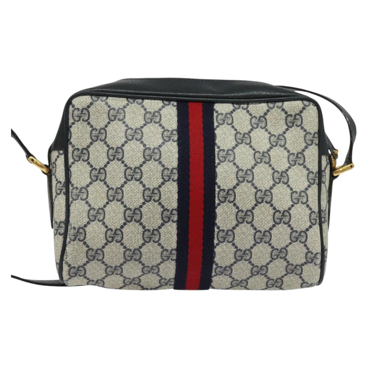 GUCCI GG Supreme Sherry Line Shoulder Bag PVC Navy Gold 32 02 004 Auth 139167