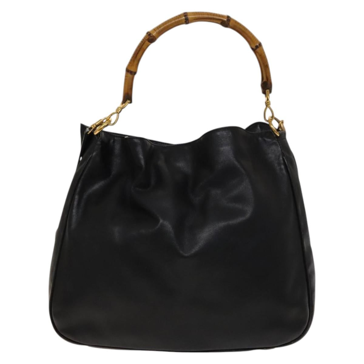 GUCCI Bamboo Shoulder Bag Leather 2way Black Gold 001 1781 1577 Auth 139169