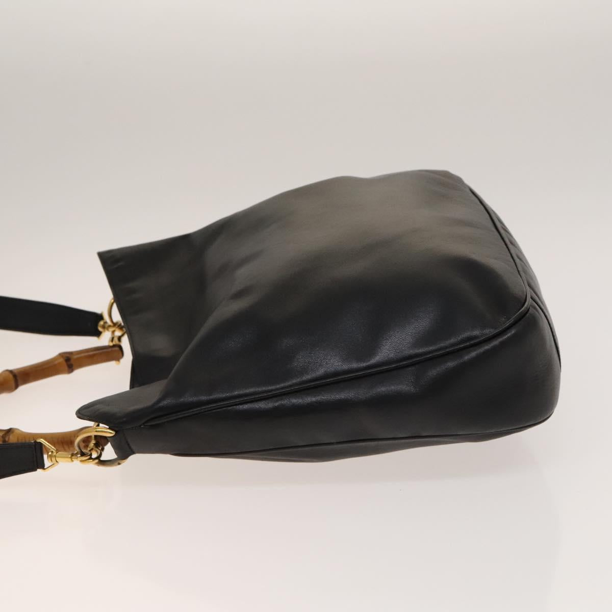 GUCCI Bamboo Shoulder Bag Leather 2way Black Gold 001 1781 1577 Auth 139169