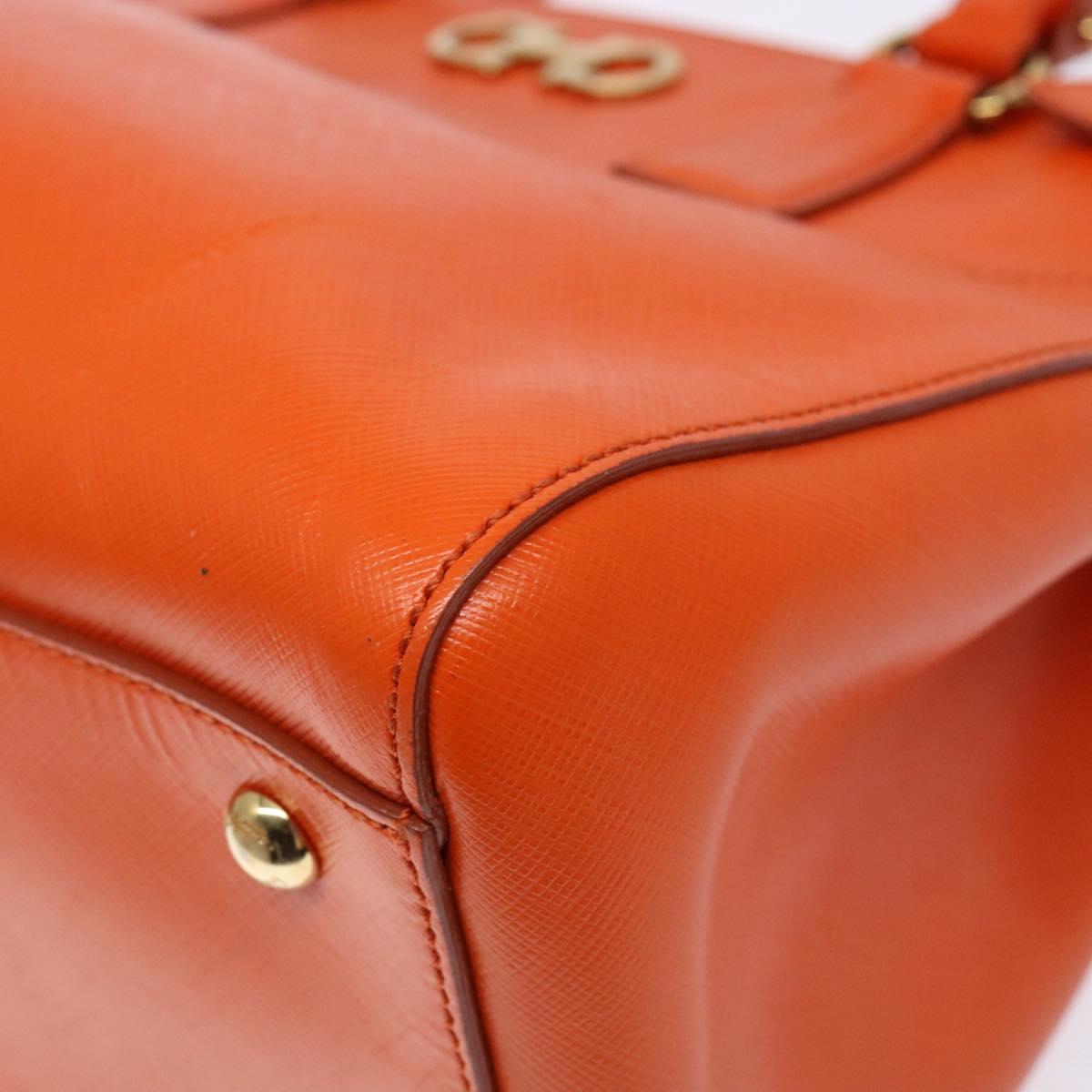 Salvatore Ferragamo Gancini Hand Bag Leather Orange Gold Auth 139190