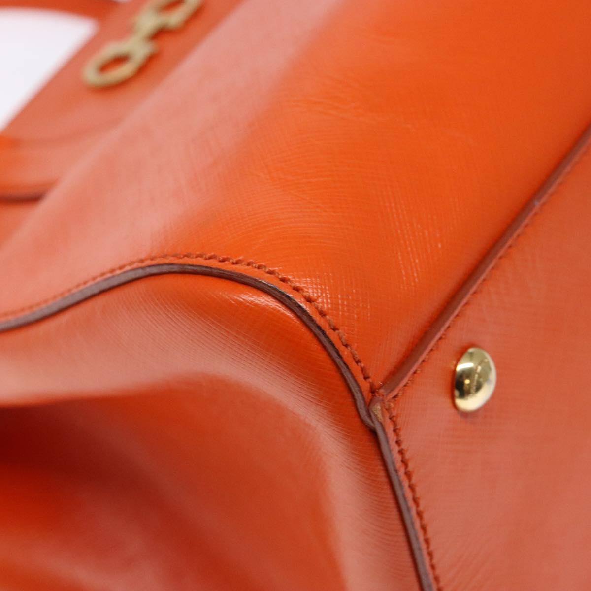 Salvatore Ferragamo Gancini Hand Bag Leather Orange Gold Auth 139190