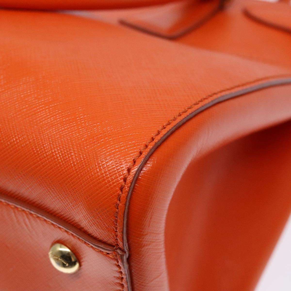 Salvatore Ferragamo Gancini Hand Bag Leather Orange Gold Auth 139190