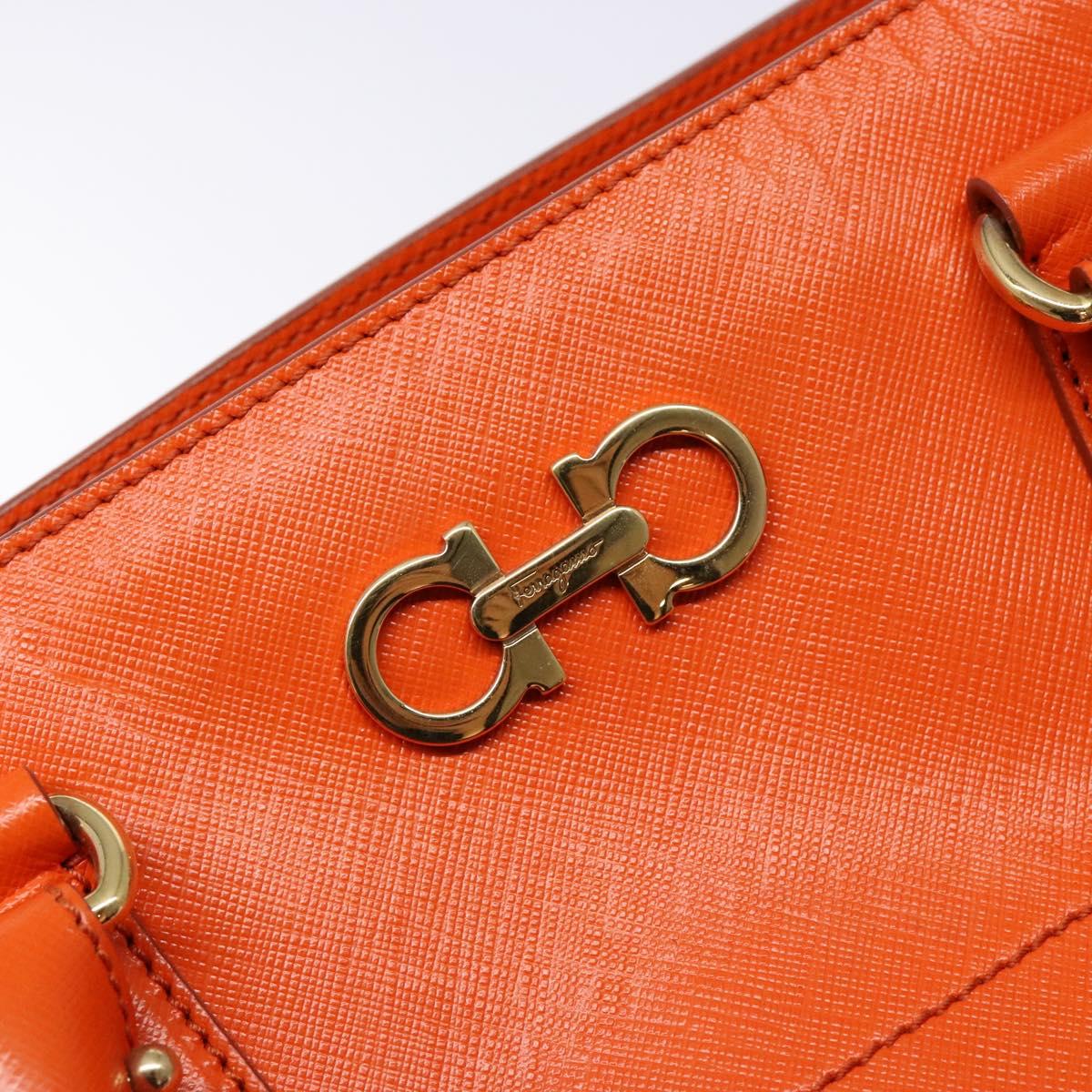 Salvatore Ferragamo Gancini Hand Bag Leather Orange Gold Auth 139190