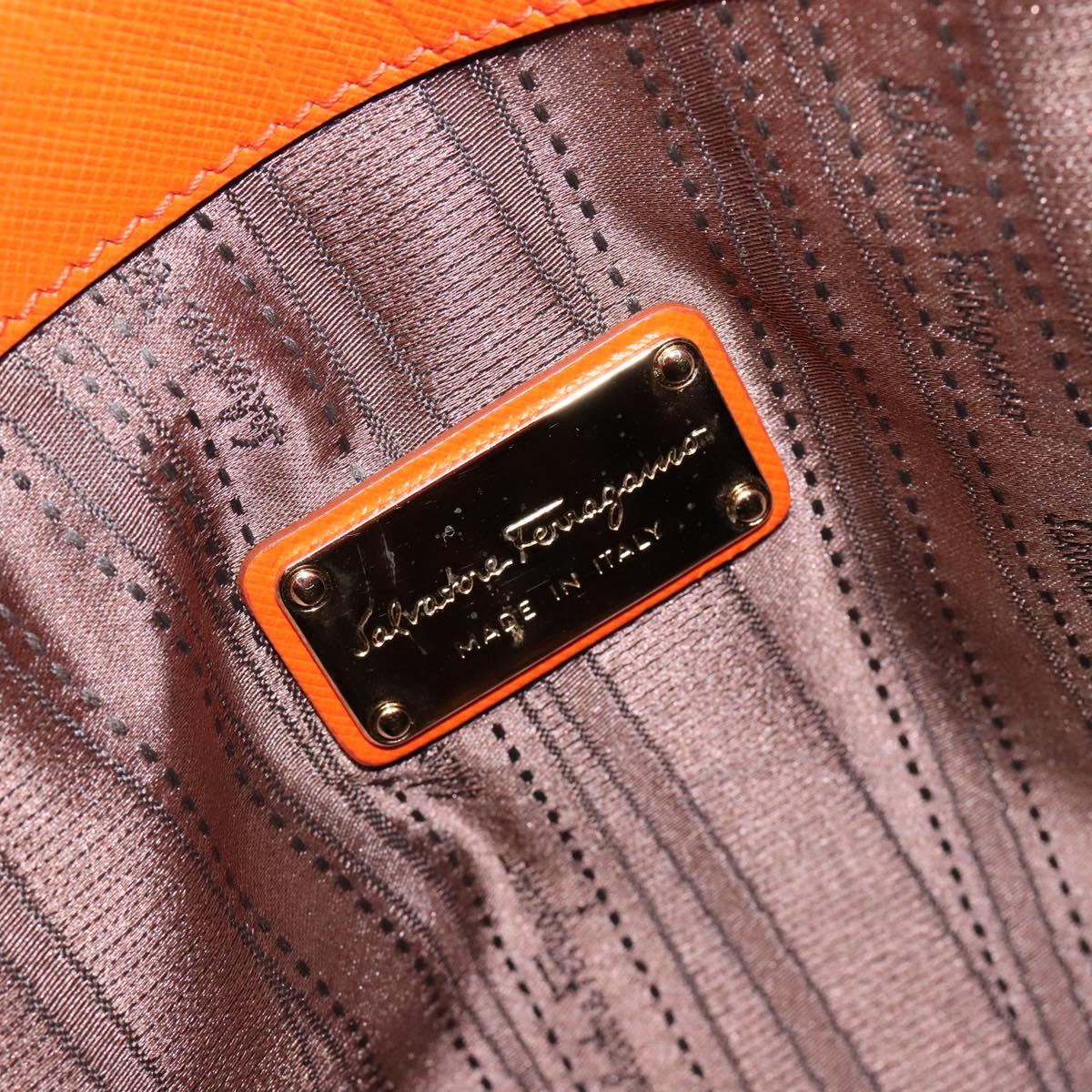 Salvatore Ferragamo Gancini Hand Bag Leather Orange Gold Auth 139190