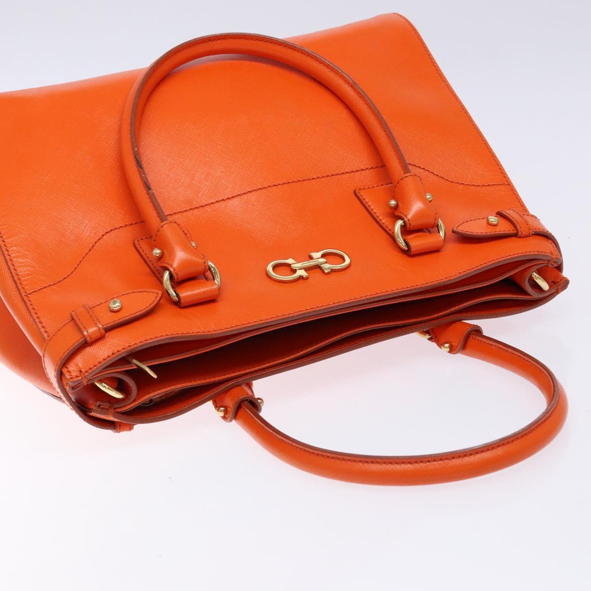 Salvatore Ferragamo Gancini Hand Bag Leather Orange Gold Auth 139190