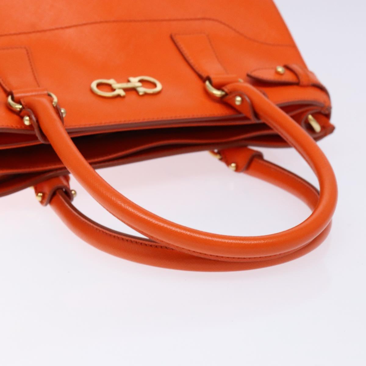 Salvatore Ferragamo Gancini Hand Bag Leather Orange Gold Auth 139190