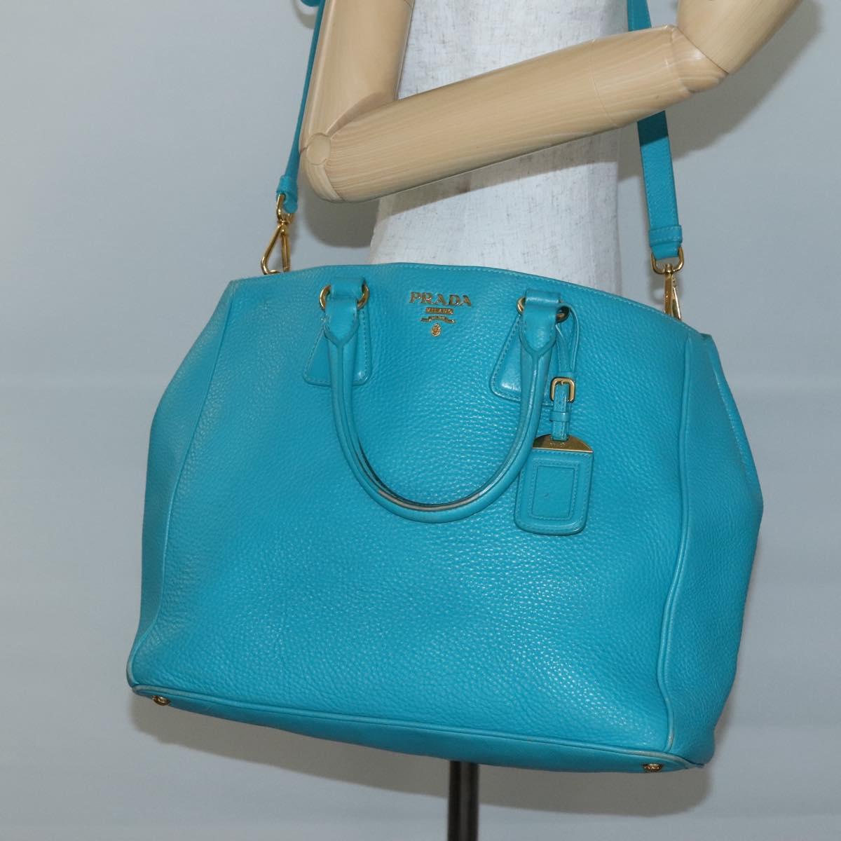 PRADA Hand Bag Leather 2way Green Gold Auth 139193