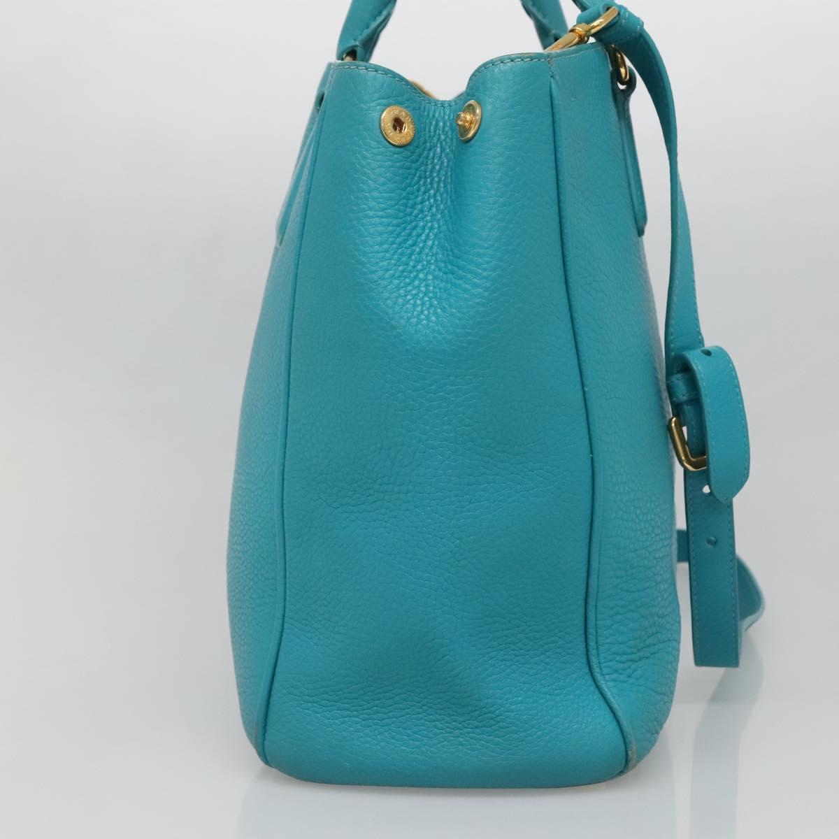 PRADA Hand Bag Leather 2way Green Gold Auth 139193