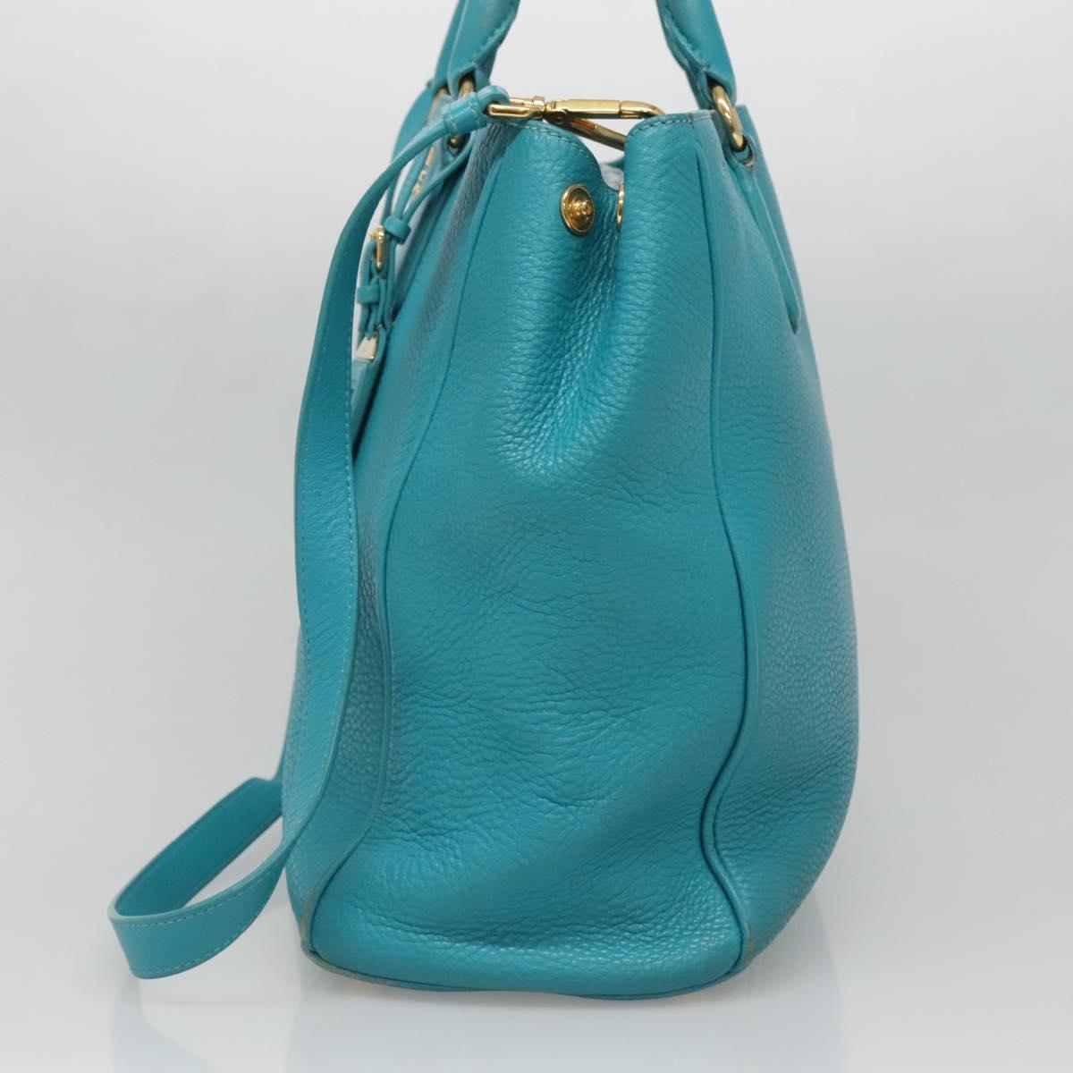 PRADA Hand Bag Leather 2way Green Gold Auth 139193