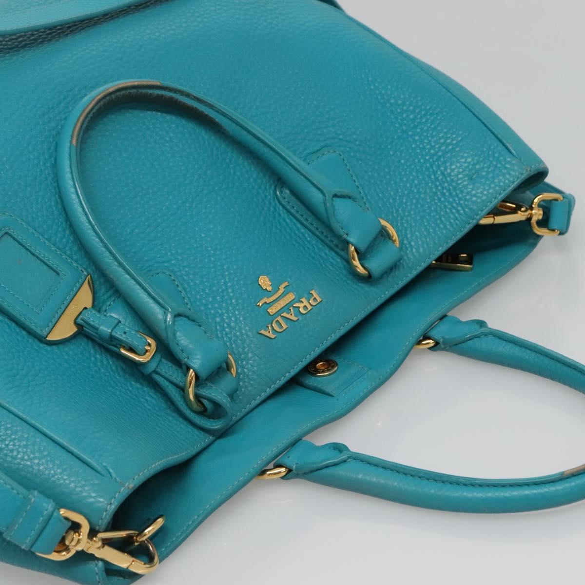 PRADA Hand Bag Leather 2way Green Gold Auth 139193