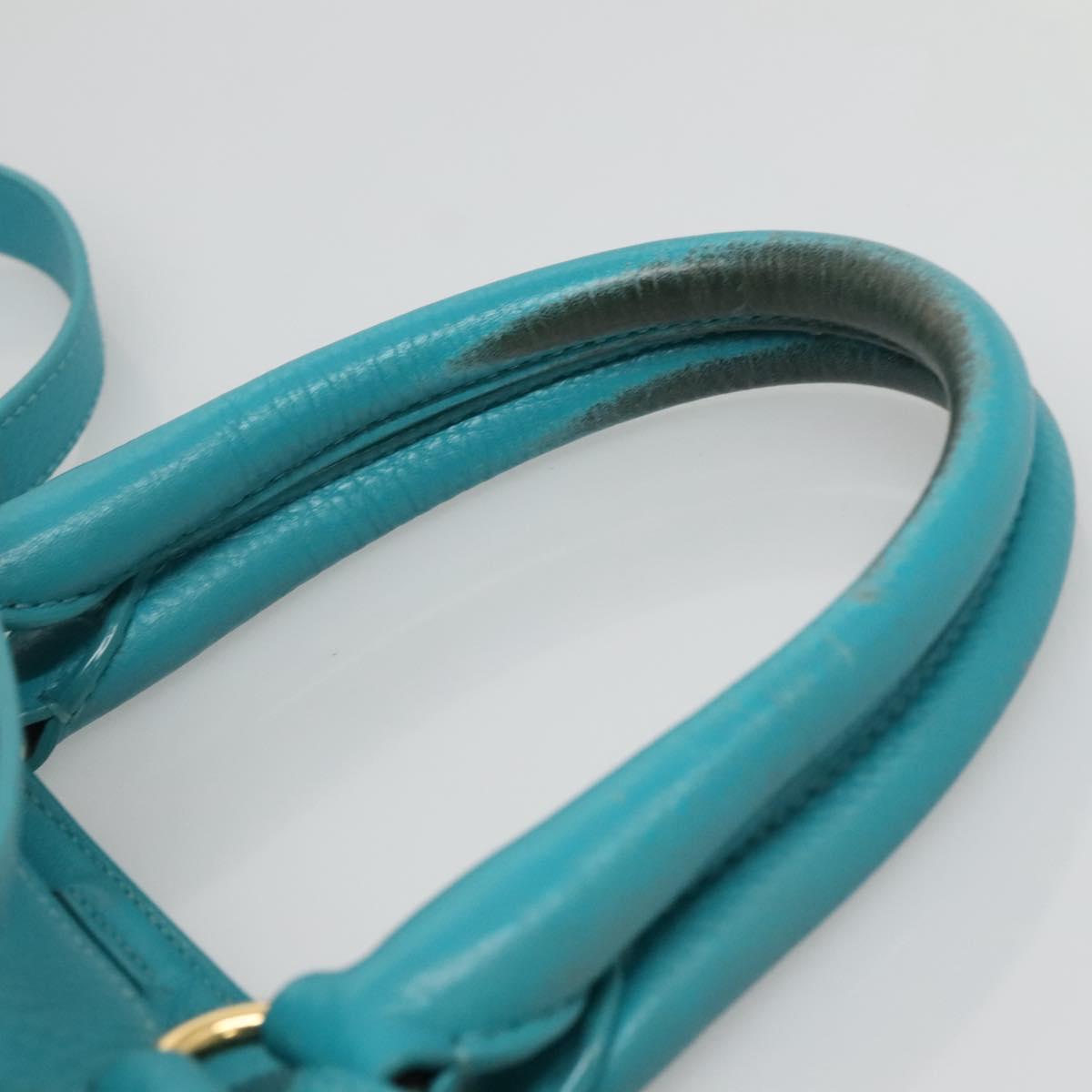 PRADA Hand Bag Leather 2way Green Gold Auth 139193