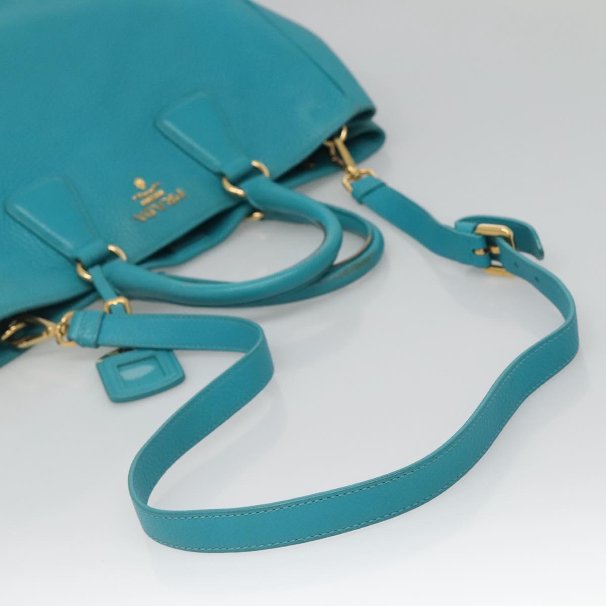 PRADA Hand Bag Leather 2way Green Gold Auth 139193