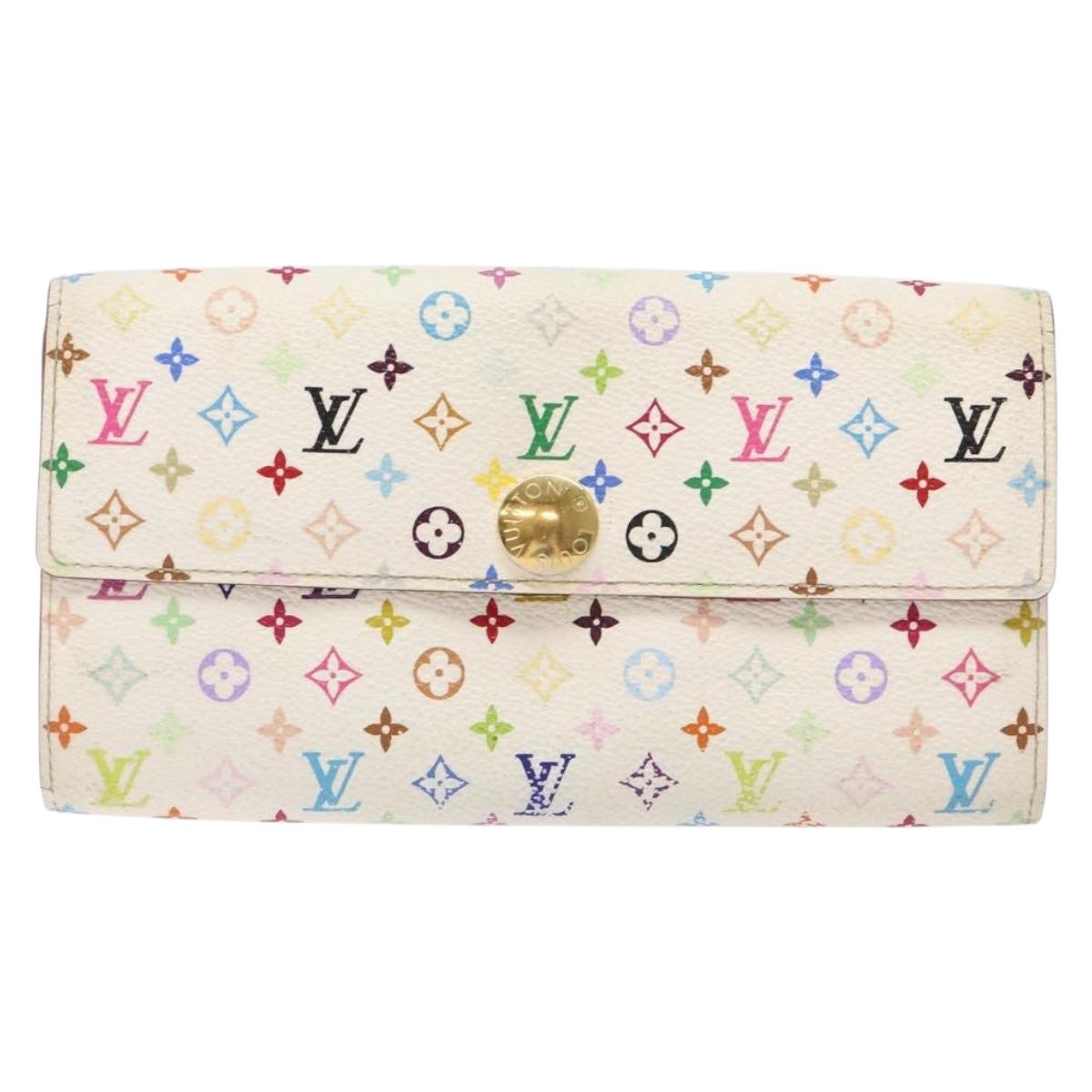 LOUIS VUITTON Multicolor Portefeuille Sarah Wallet White M93532 Auth 139202