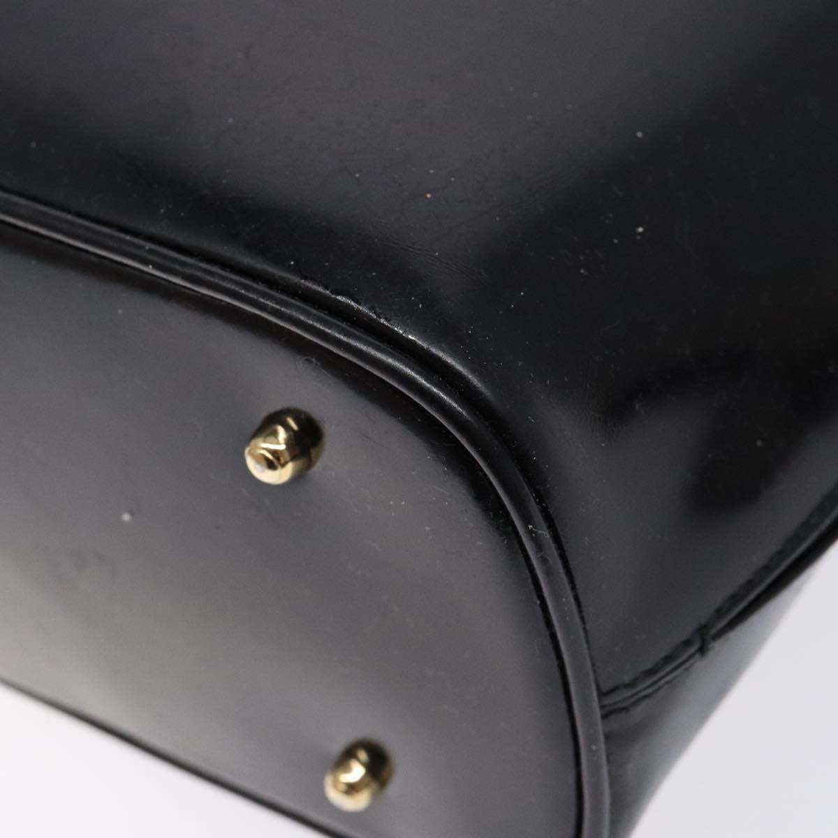 GUCCI Bamboo Hand Bag Leather Black Gold Auth 139214