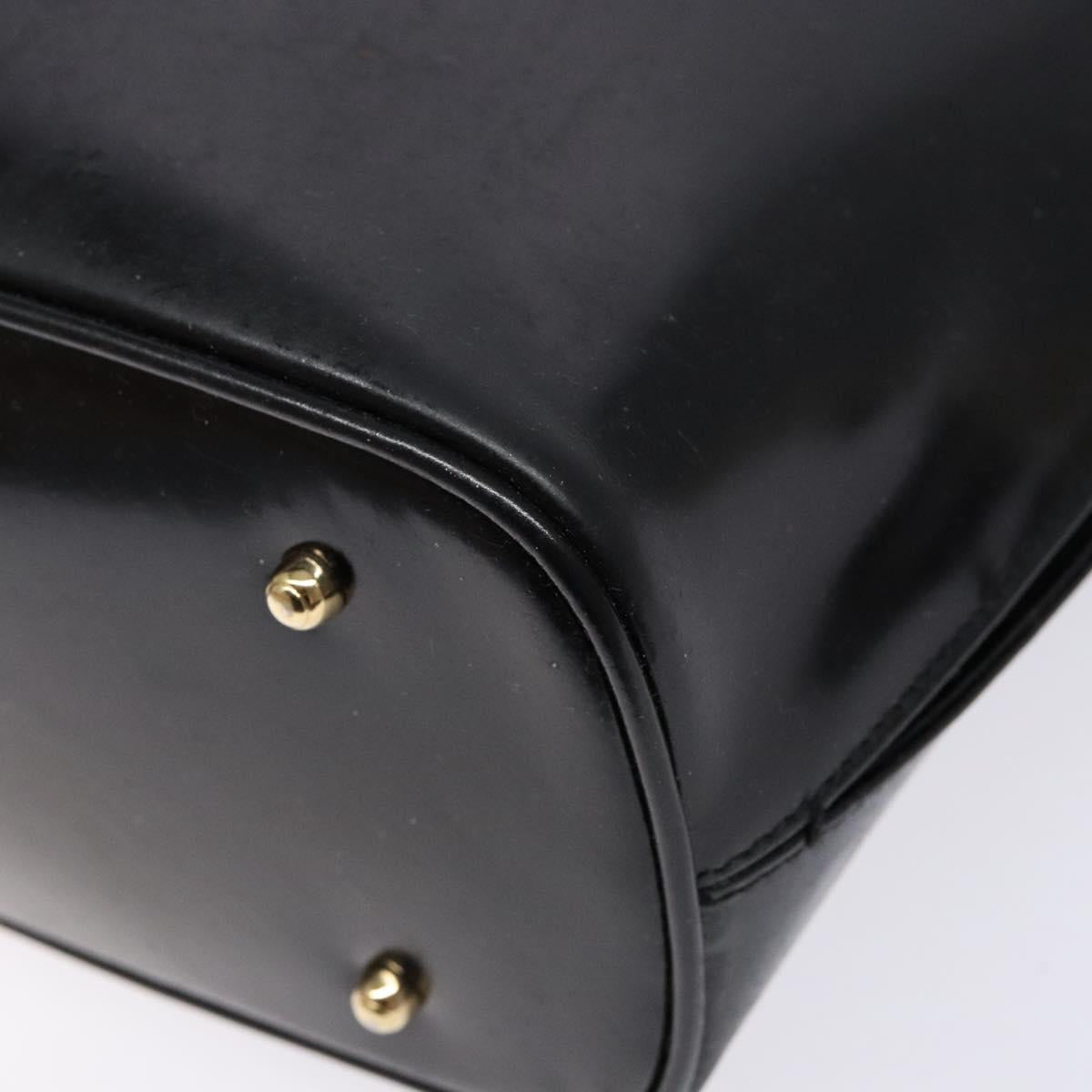 GUCCI Bamboo Hand Bag Leather Black Gold Auth 139214