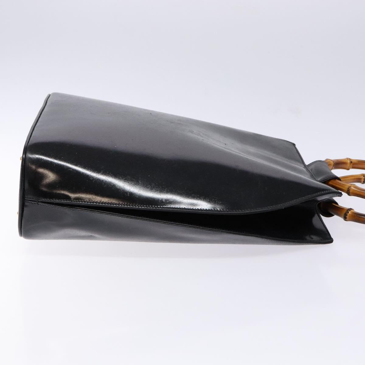 GUCCI Bamboo Hand Bag Leather Black Gold Auth 139214