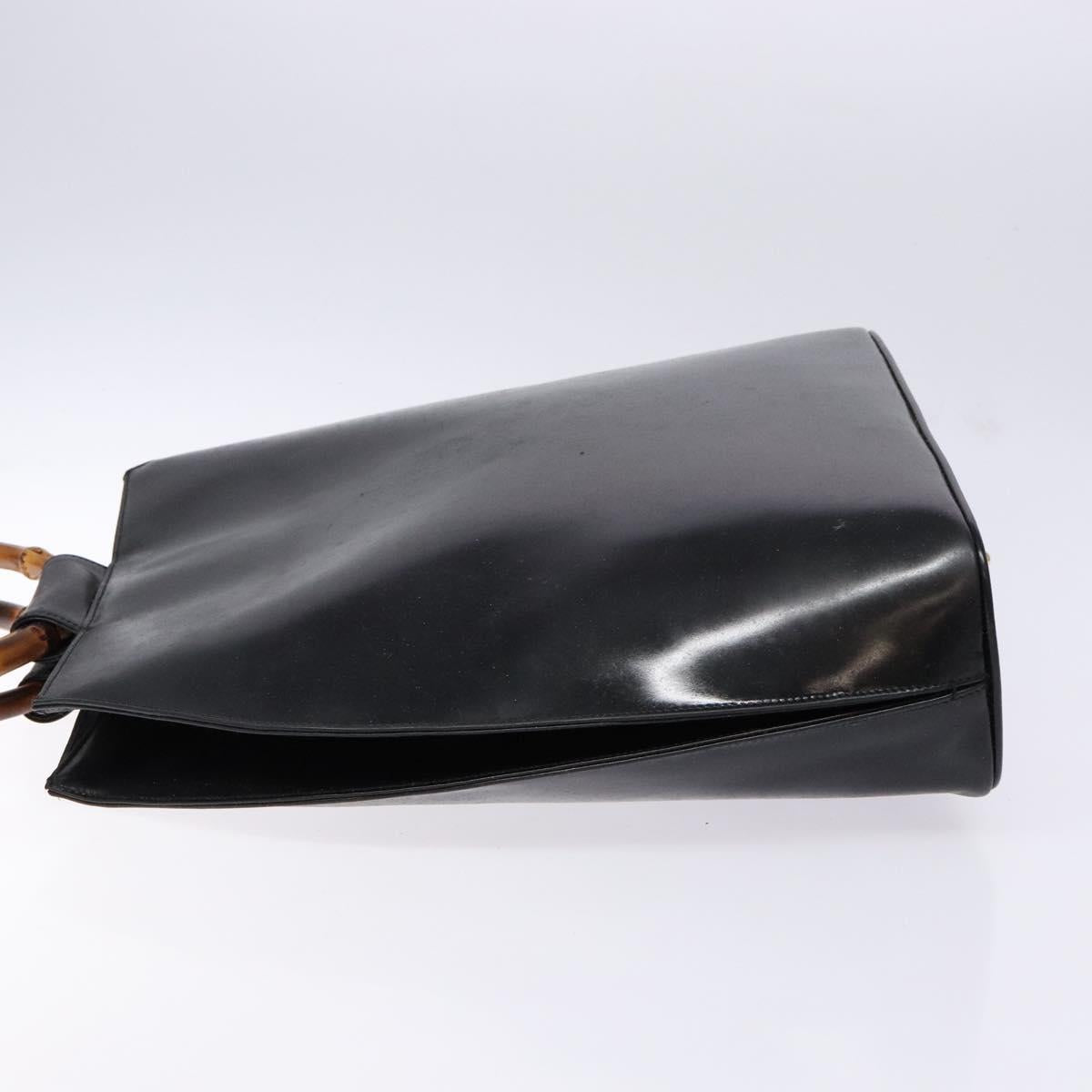 GUCCI Bamboo Hand Bag Leather Black Gold Auth 139214