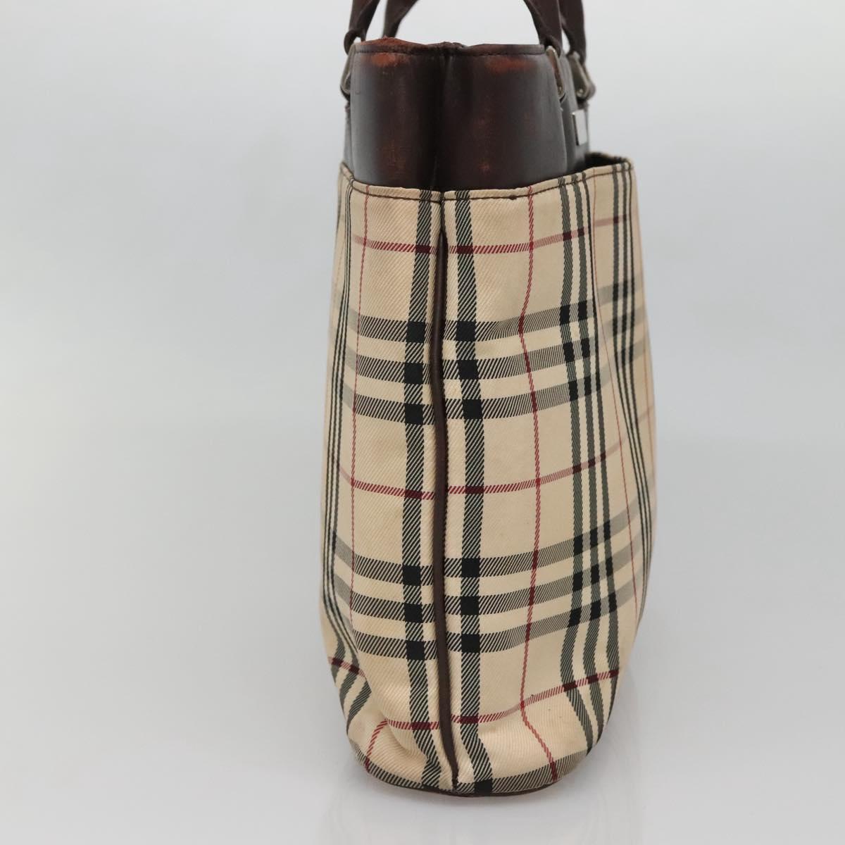 BURBERRY Nova Check Hand Bag Canvas Beige Silver Auth 139256