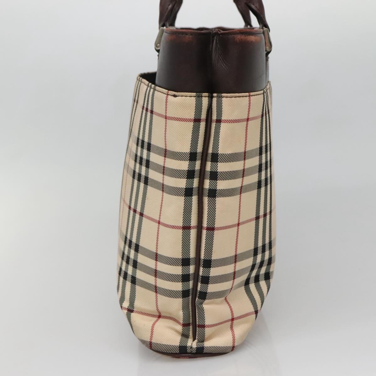 BURBERRY Nova Check Hand Bag Canvas Beige Silver Auth 139256