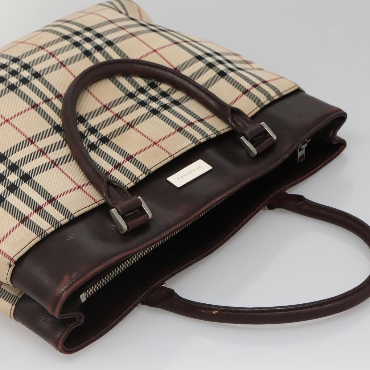 BURBERRY Nova Check Hand Bag Canvas Beige Silver Auth 139256