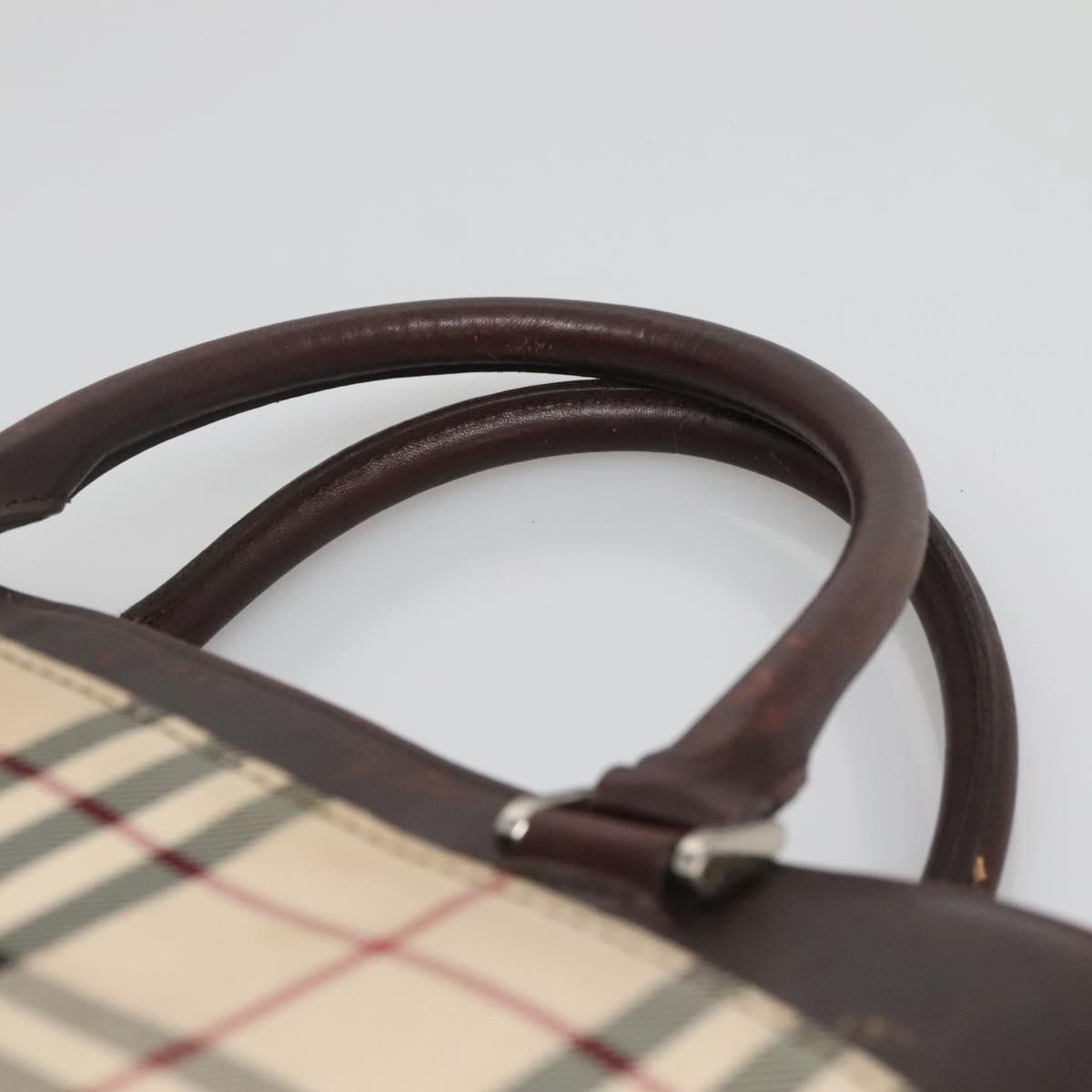 BURBERRY Nova Check Hand Bag Canvas Beige Silver Auth 139256