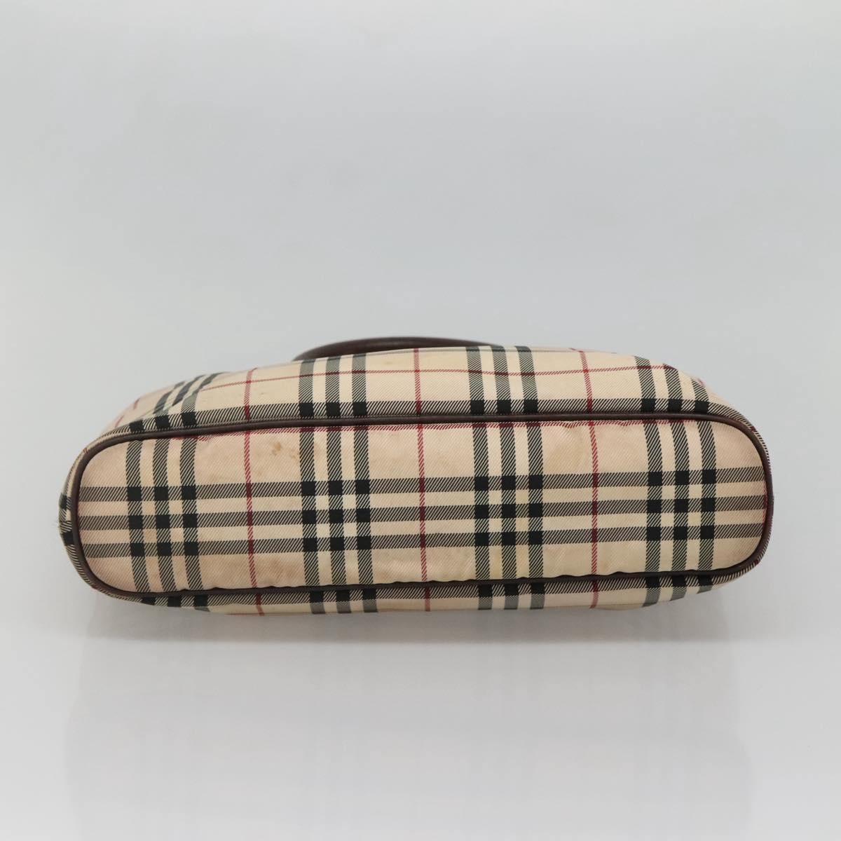 BURBERRY Nova Check Hand Bag Canvas Beige Silver Auth 139256