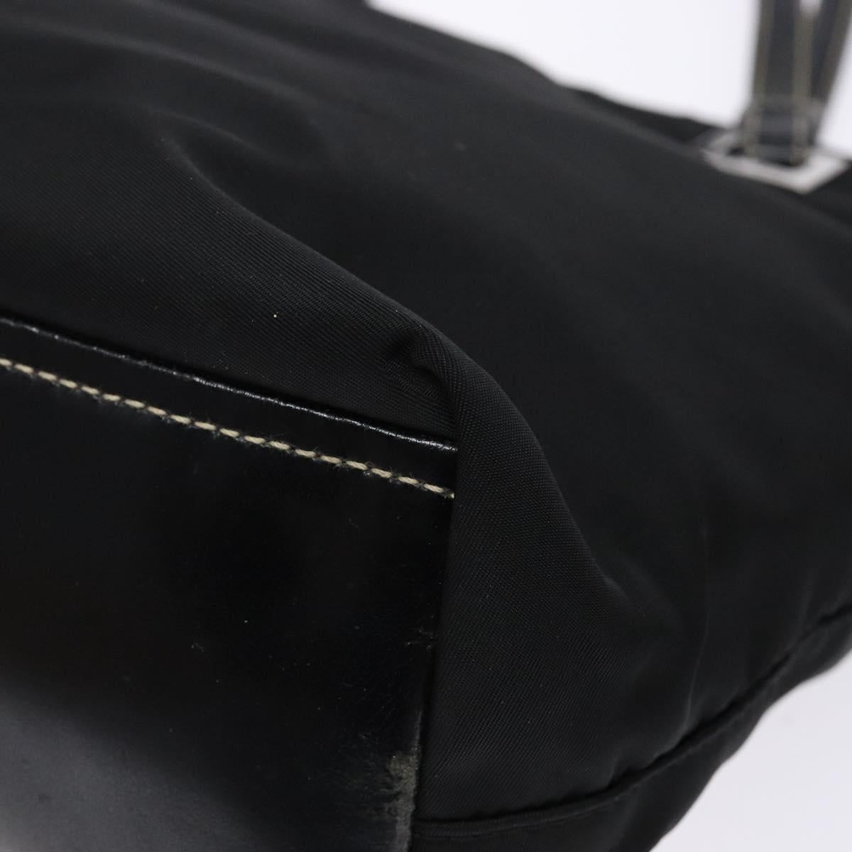 PRADA Tote Bag Nylon Black Silver Auth 139261