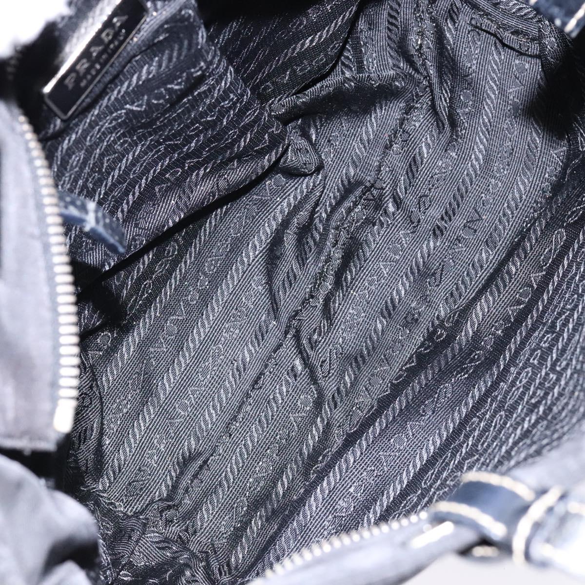 PRADA Tote Bag Nylon Black Silver Auth 139261