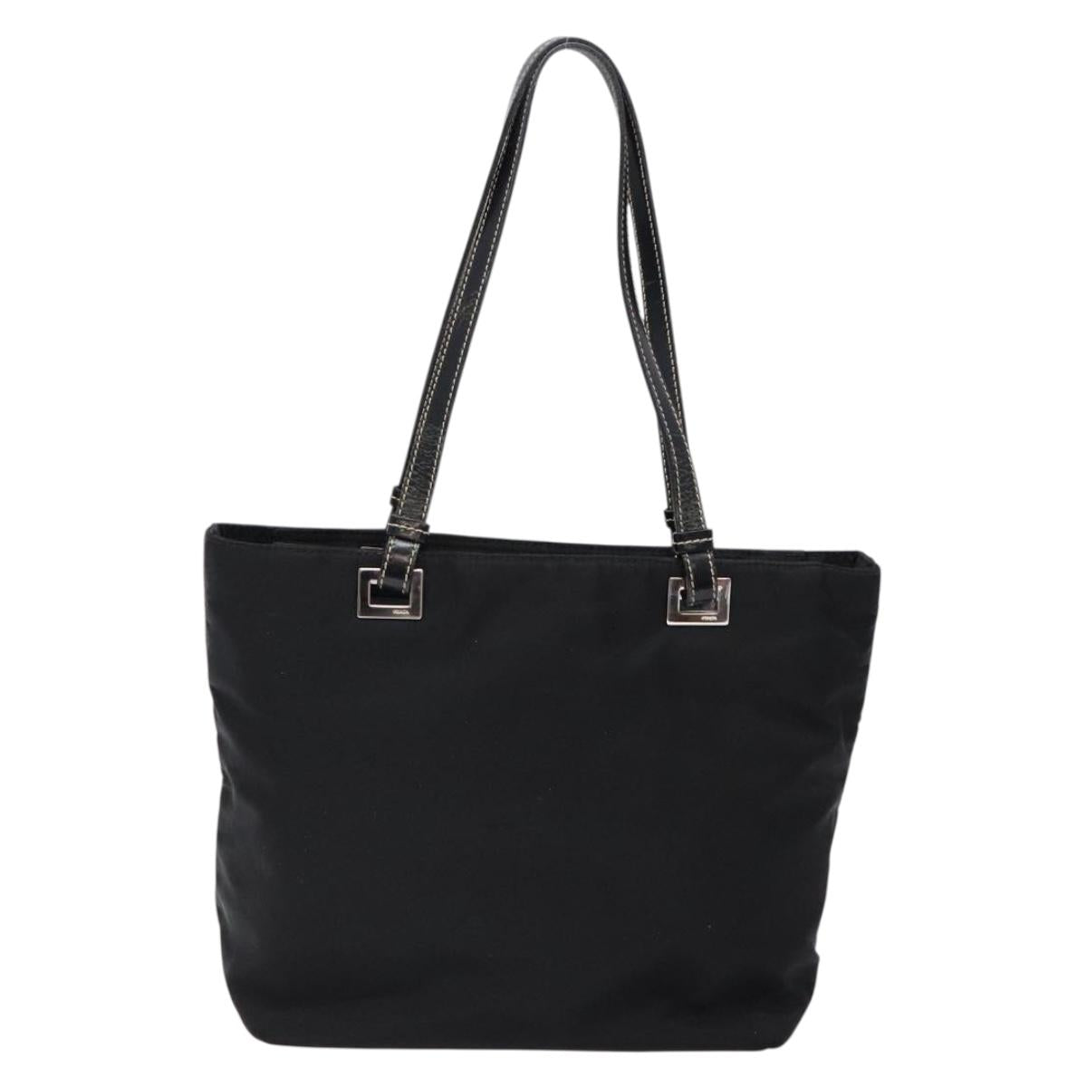 PRADA Tote Bag Nylon Black Silver Auth 139261