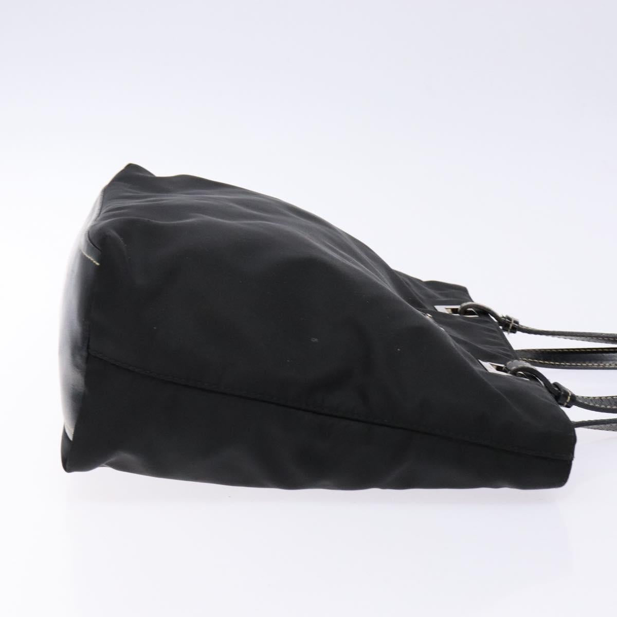 PRADA Tote Bag Nylon Black Silver Auth 139261