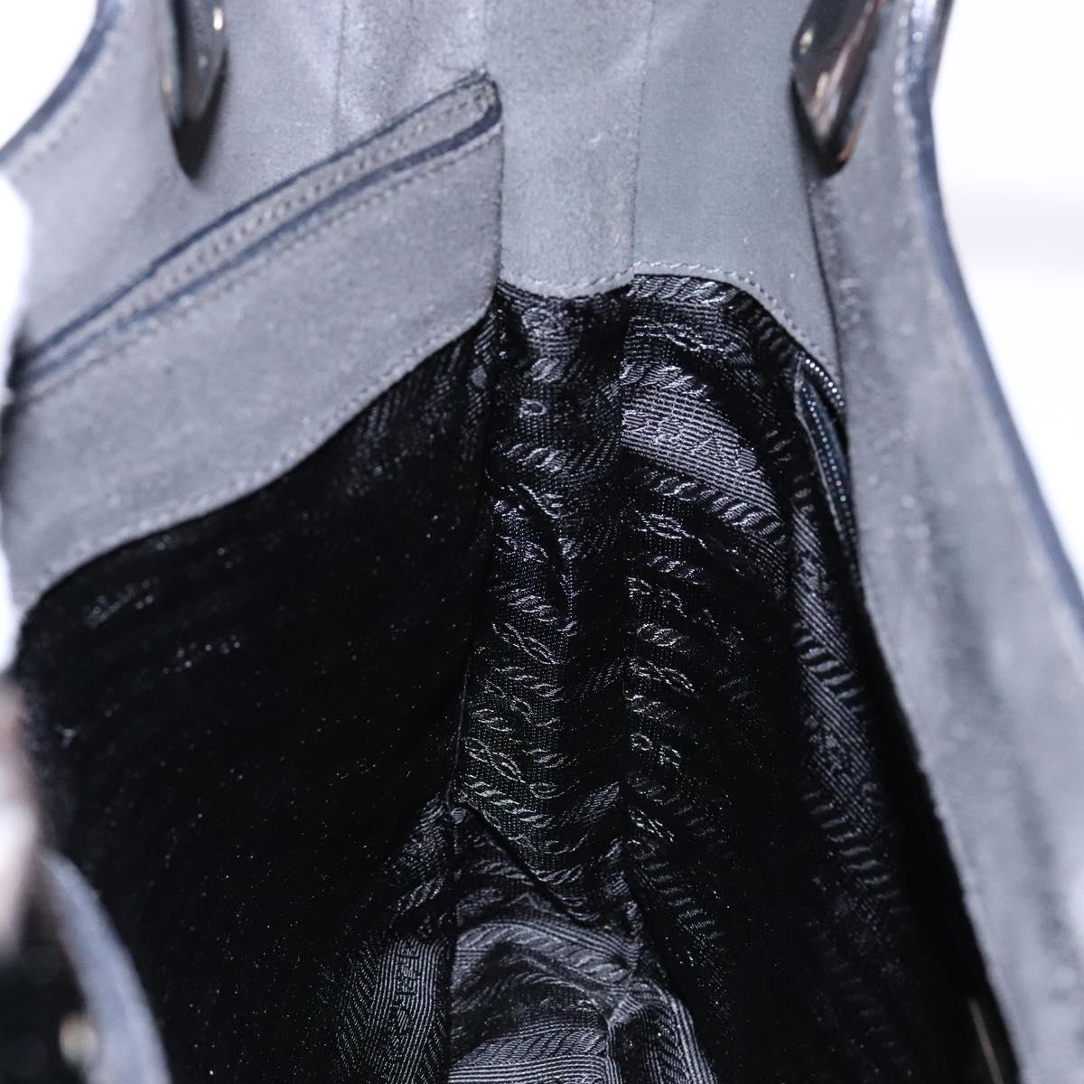 PRADA Tote Bag Suede Gray Silver Auth 139262