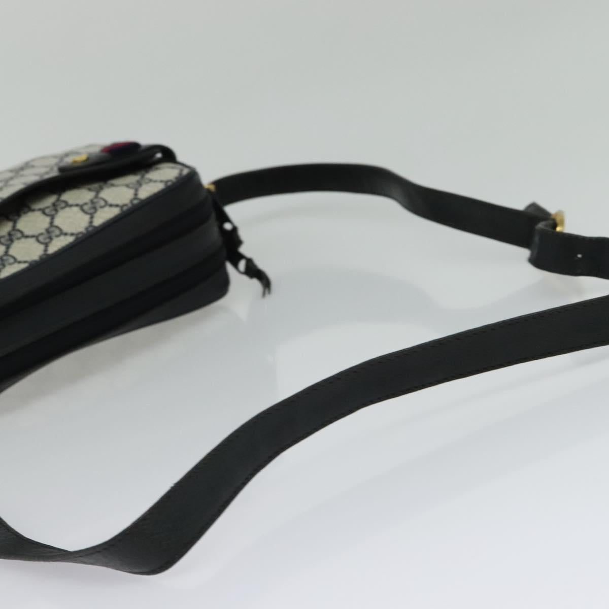 GUCCI GG Supreme Sherry Line Shoulder Bag PVC Navy Gold 904 02 049 Auth 139268
