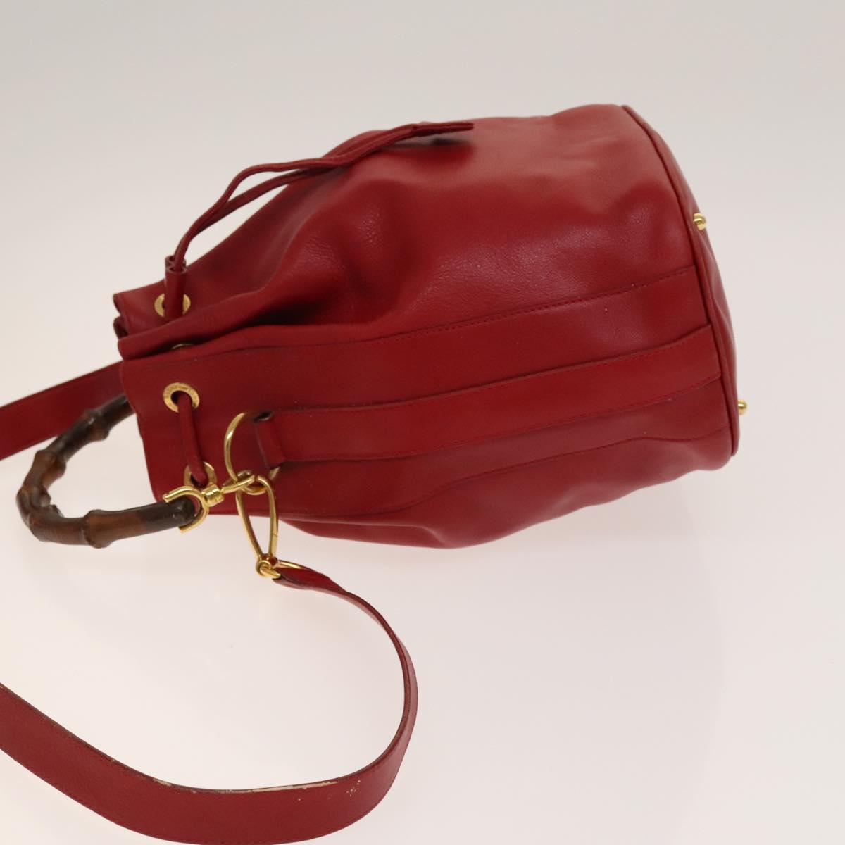 GUCCI Bamboo Hand Bag Leather 2way Red Gold 001 2040 1657 Auth 139272