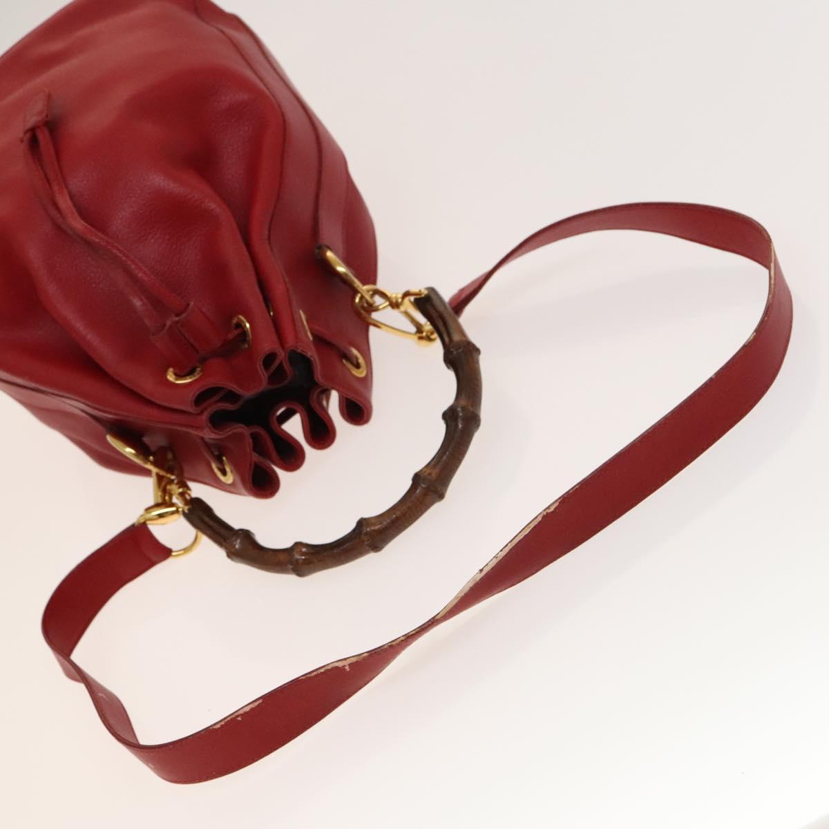 GUCCI Bamboo Hand Bag Leather 2way Red Gold 001 2040 1657 Auth 139272