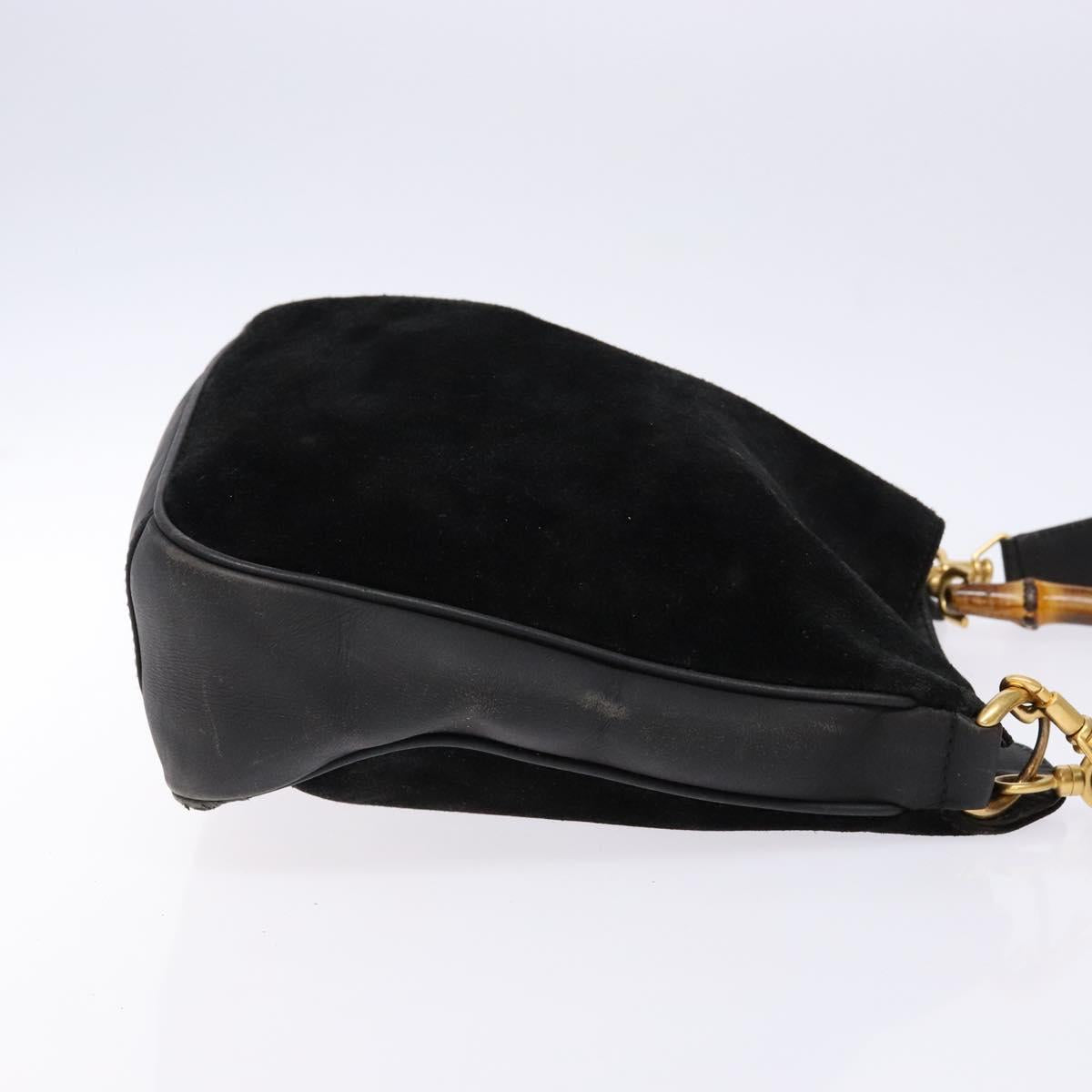 GUCCI Bamboo Shoulder Bag Suede 2way Black Gold 001 3754 1638 Auth 139273