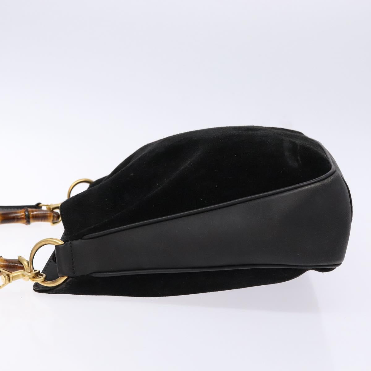 GUCCI Bamboo Shoulder Bag Suede 2way Black Gold 001 3754 1638 Auth 139273