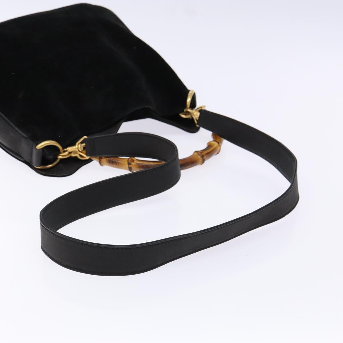 GUCCI Bamboo Shoulder Bag Suede 2way Black Gold 001 3754 1638 Auth 139273