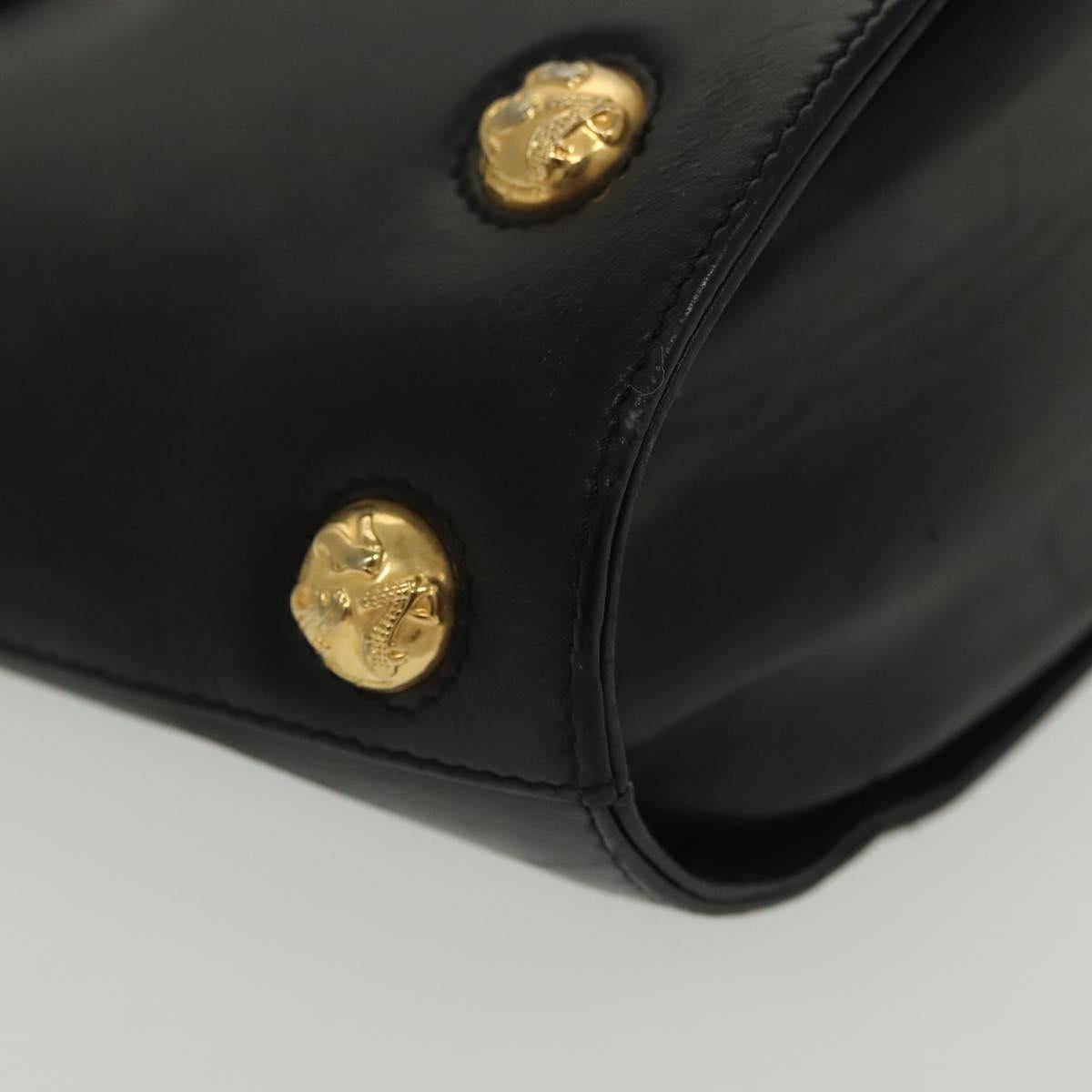 Salvatore Ferragamo Hand Bag Leather Black Gold Auth 139277