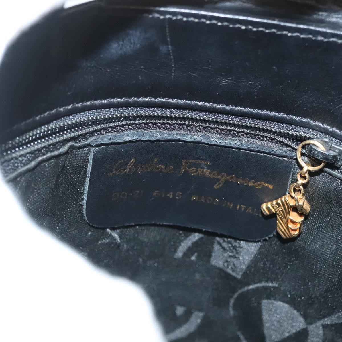 Salvatore Ferragamo Hand Bag Leather Black Gold Auth 139277