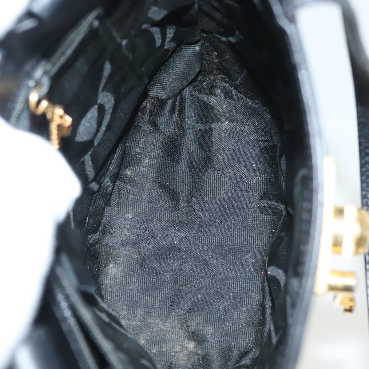 Salvatore Ferragamo Hand Bag Leather Black Gold Auth 139277