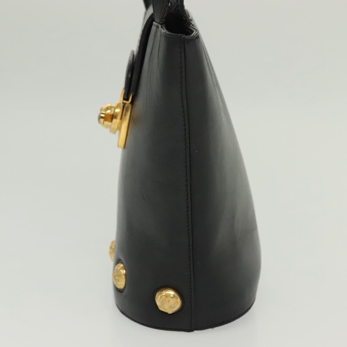Salvatore Ferragamo Hand Bag Leather Black Gold Auth 139277