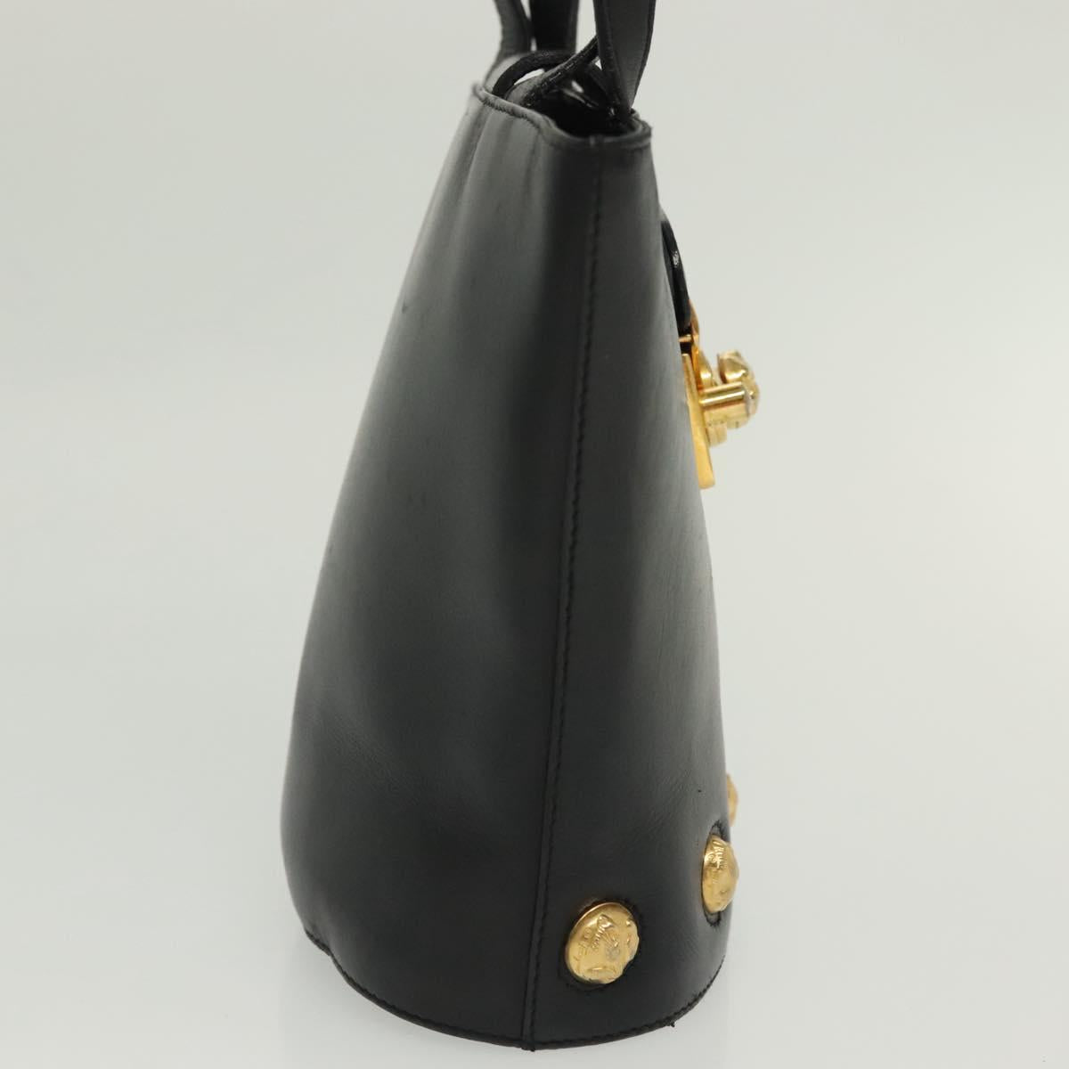 Salvatore Ferragamo Hand Bag Leather Black Gold Auth 139277
