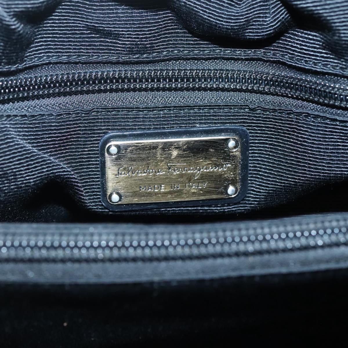 Salvatore Ferragamo Vala Hand Bag Nylon Black Silver Auth 139278