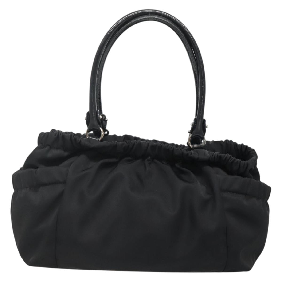 Salvatore Ferragamo Vala Hand Bag Nylon Black Silver Auth 139278