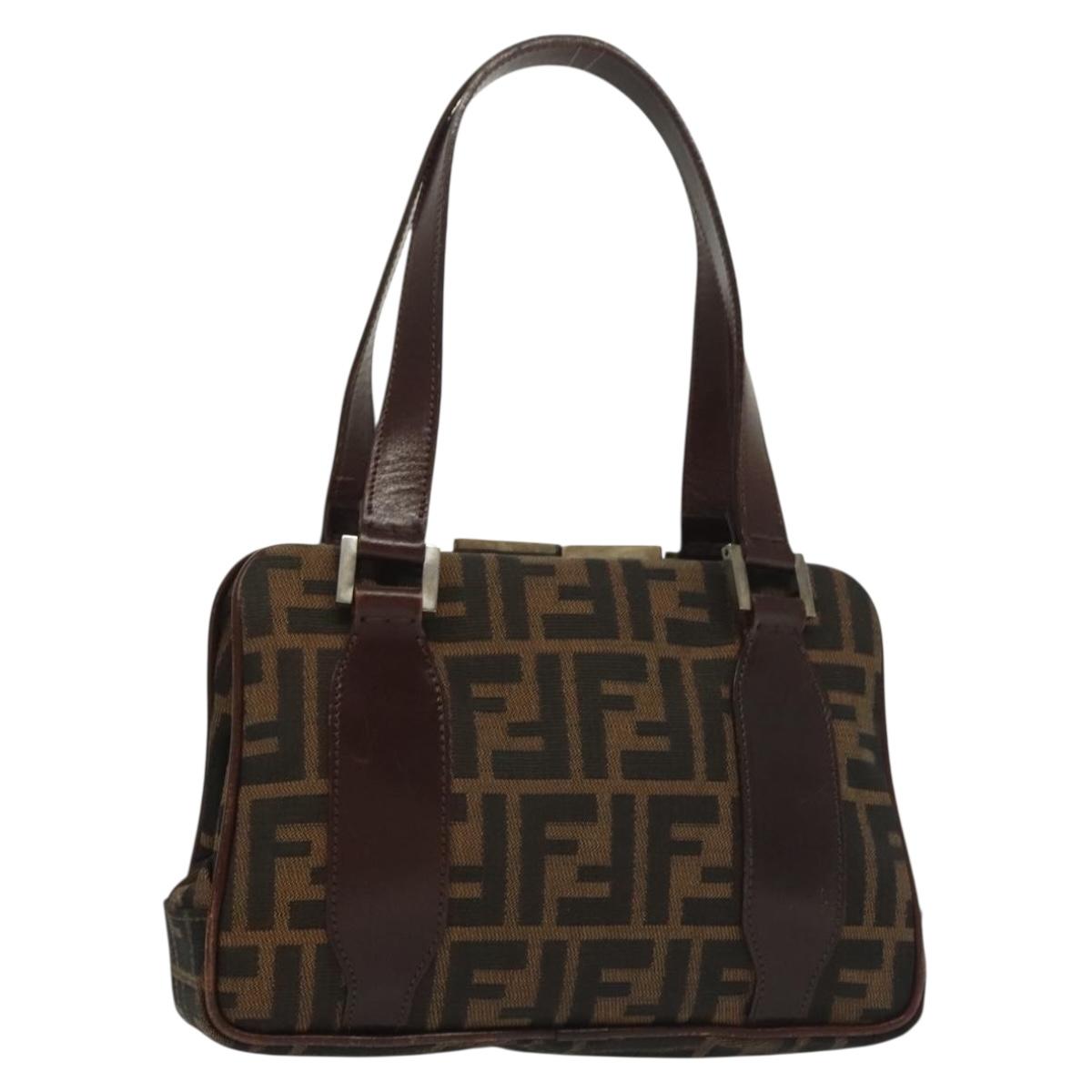 FENDI Zucca Canvas Hand Bag Black Brown Auth 139279